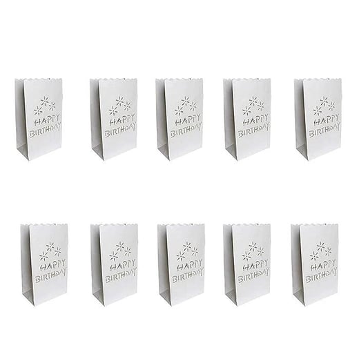 50 Pack White Happy Birthday Luminary Paper Candle Tea Light Lantern Bags Garden Anniversary Birthday Night Decorations Evening Party Kings Warehouse