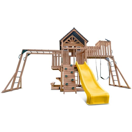 Lifespan Kids Kensington Swing Set, Monkey Bars & Play Centre with 2.2m Slide (Yellow) Kings Warehouse