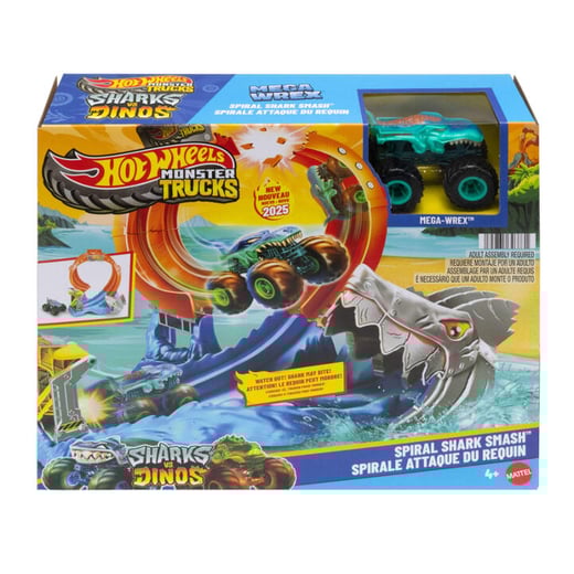 Hot Wheels Monster Trucks Corkscrew Shark Smash Track Set Hot Wheels