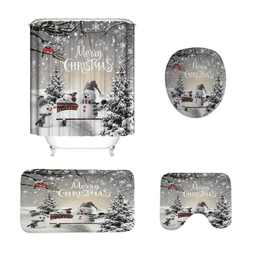 NNETM Frosty Friends: 4-Piece Christmas Snowman Shower Curtain Set NNE Living