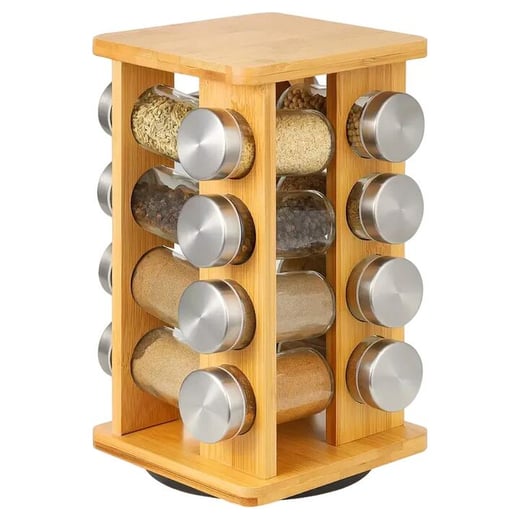 NNETM Bamboo Revolving Spice Rack - 16-Jar Countertop Organizer for Kitchen Storage NNE Living