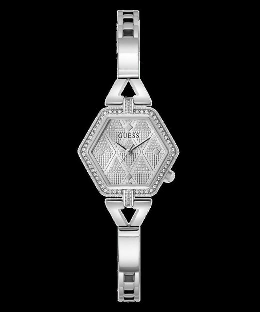 Guess Audrey Polished Silver Tone Case With Crystals Sunray Silver Glitz Dial And Polished Silver Tone Bracelet With Adjustable G Links GW0680L1 Guess
