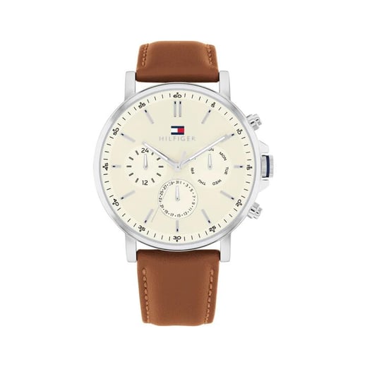 Tommy Hilfiger Tyson Brown Leather Parchment Dial Men's Watch 1792143 Tommy Hilfiger