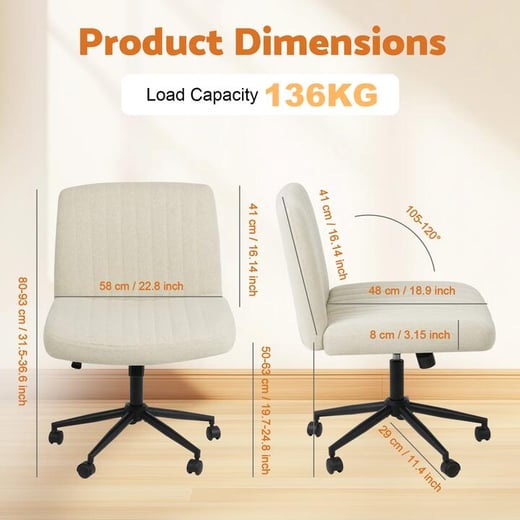 Advwin Armless Ergonomic Office Chair Cross-Legged Advwin